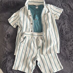 Primark Kids Pajama Set - Teal and White Stripes